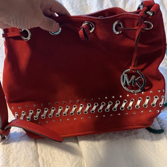 Michael Kors Red Faux Suede Purse - Picture 3 of 12
